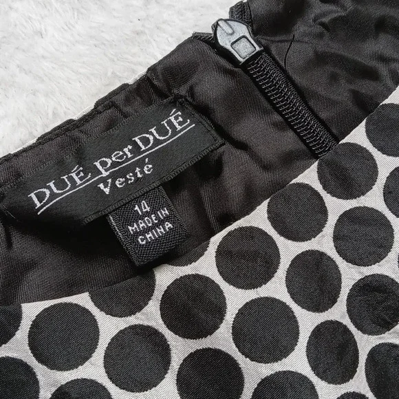 DUE per DUE Veste Silver & Black Dot Sleeveless Silk Dress size 14 - Picture 4 of 5